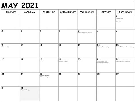 Printable Monthly Calendar 2021 Free Letter Templates