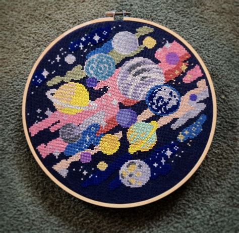 Fo Space Cross Stitch Finished And First Time Framing In A Hoop