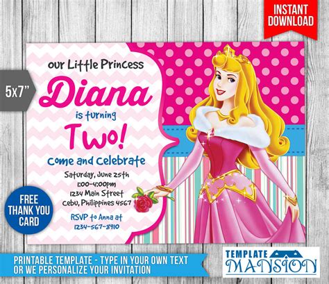 Sleeping Beauty Invitation Disney Princess Invite By Templatemansion