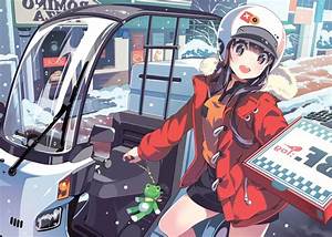 Wallpaper, Anime, Girls, Snow, Vehicle, Helmet, Pizza