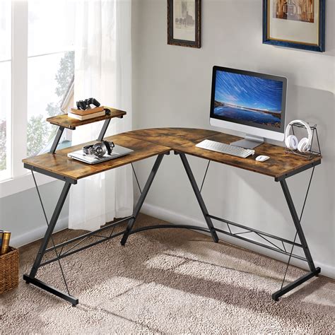 Easyfashion L Shaped Corner Home Office Computer Desk With Monitor