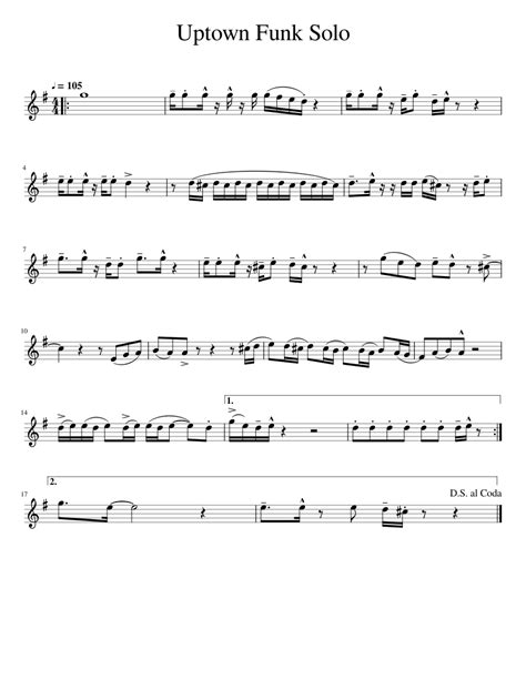 Uptown Funk Solo Sheet Music For Saxophone Tenor Solo