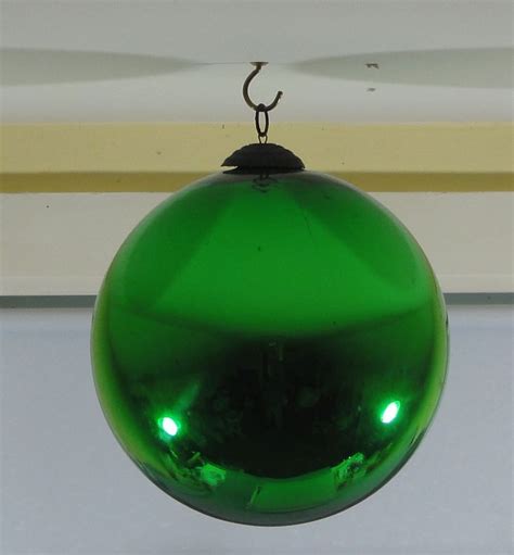 Old Antique Large Green Kugel Glass Ball Christmas Ornament 8 Diameter