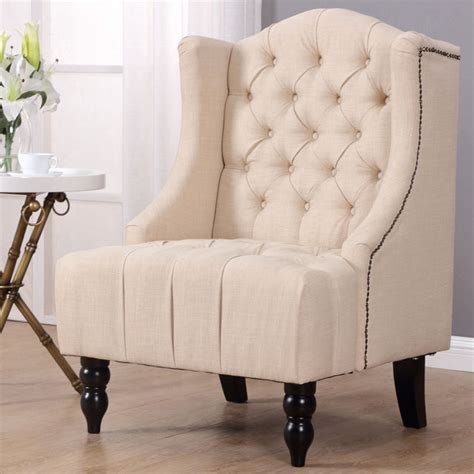 Giantex Modern Tall Wing Back Tufted Accent Armchair Fabric Vintage
