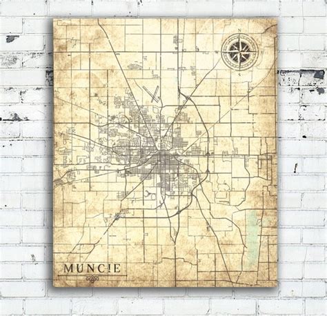Muncie In Canvas Print Indiana Town City Vintage Map Indiana