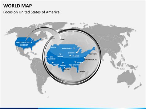 Zoomable world map is a flash map providing zooming features in a world map which can be used to depict detailed information in projects and presentations. PowerPoint World Map | SketchBubble