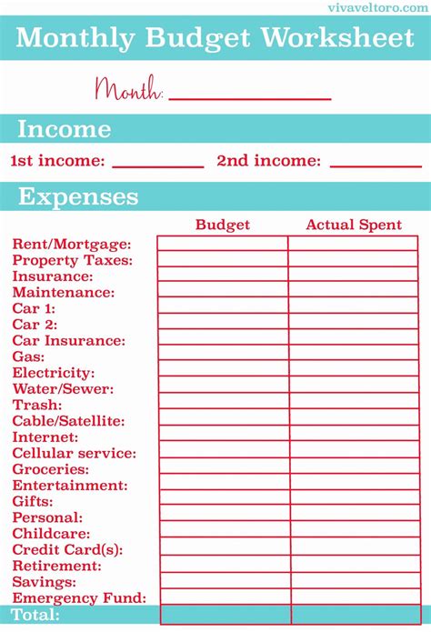 Sample Monthly Household Budget Template Free Printable Finance
