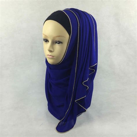 new design plain bubble chiffon hijabs muslim zipper chain border niqab shawl scarf wrap women