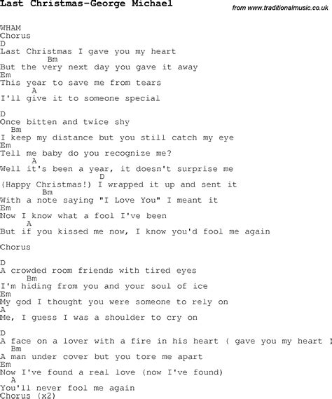 Christmas Carolsong Lyrics With Chords For Last Christmas George Michael