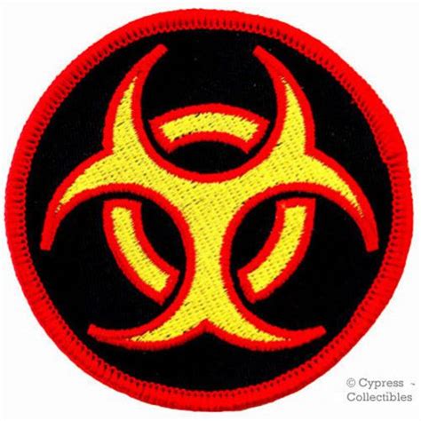Find Biohazard Symbol Iron On Red Biker Patch Multi Colored Applique