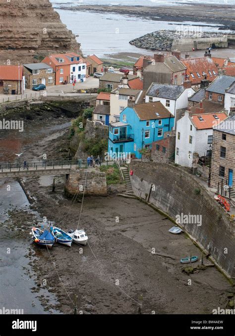 Boats Left In The Harbour During Low Tide Staithes North Yorkshire
