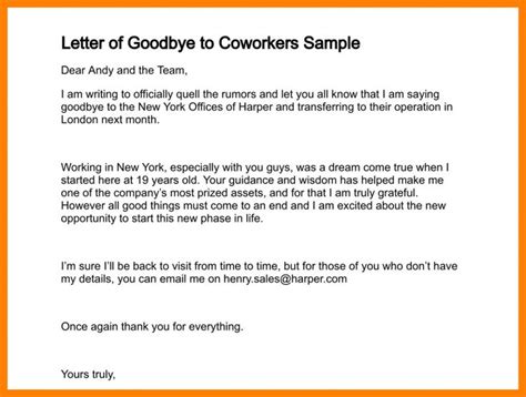 Goodbye Letter Coworkers Sample How Write Good Bye Letterient Farewell