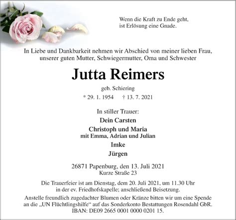 Traueranzeigen Von Jutta Reimers Noz Trauerportal My Xxx Hot Girl