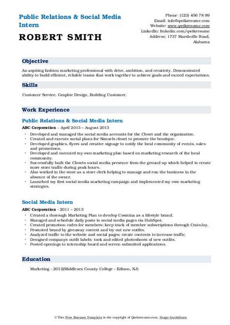 Do you still have questions or don't know where to begin? Social Media Intern Resume Samples | QwikResume