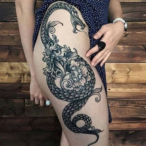The mods of /r/atbge reserve the ability to remove a post that does not explicitly violate the rules of no what's worse would be if a man had this tattoo only on his dick, and there was a little face on the tip. Dragon Snake Tattoo On Side Thigh by Sasha Masiuk | Thigh ...