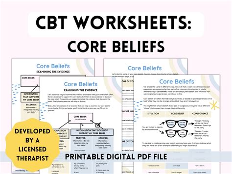Cbt Worksheets Core Beliefs Therapy Worksheet For Teens And Etsy