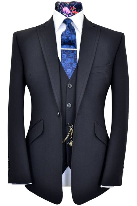 The Hutchison Navy Blue Three Piece Peak Lapel Suit Fashion Suits For