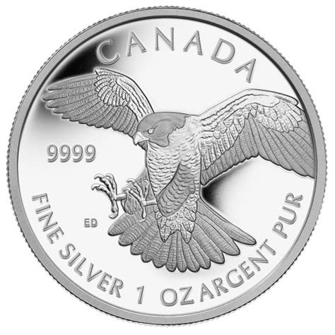 2014 Canadian 5 Peregrine Falcon 1 Oz Fine Silver Coin