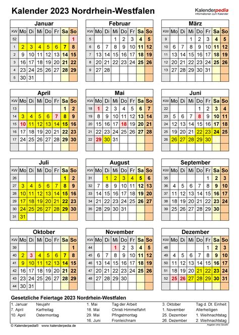 Kalender 2023 Nrw Ferien Feiertage Pdf Vorlagen