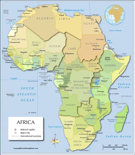 Labeled Map Of Africa With Countries And Capital Names Free