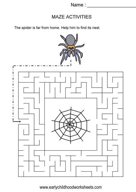 Spider To Web Maze Kids Activity Sheet Visual Skills Hand Eye