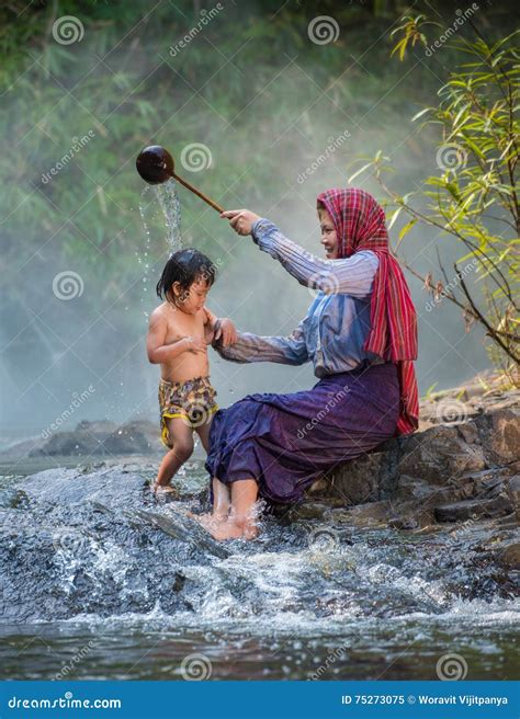Mother Giving Daughter A Shower Stock Image Image Of Skirt Riverside
