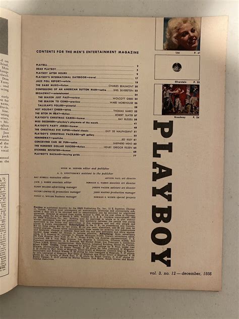 Original Playboy Magazine December 1956 Lisa Winters Julie Newmar