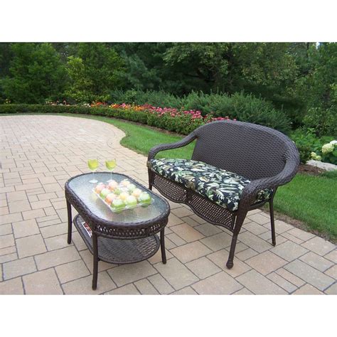 Oakland Living Elite Resin Wicker 2 Piece Patio Loveseat And Coffee