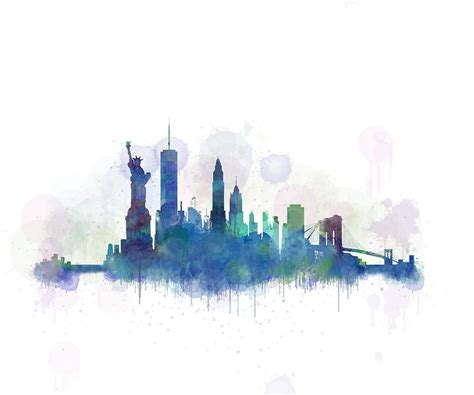 New york city skyline cartoon vector background. Ny New York City Skyline V3 Watercolor Painting by HQ Photo