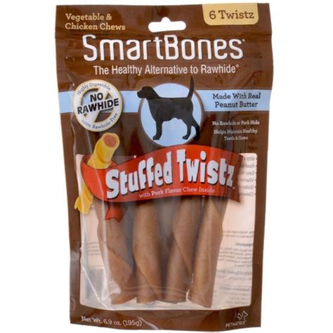 Smartbones Stuffed Twistz Peanut Butter Dog Chews 6pc Kohepets