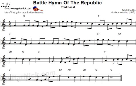 Some prefer to read tabs, while others are able to understand even the beginner will be able to play if he puts enough energy to acquire the skill. BATTLE HYMN OF THE REPUBLIC Easy Guitar Lesson: GuitarNick.com