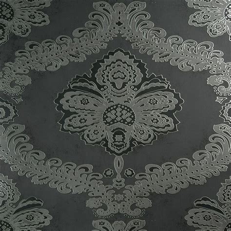 Floral Oversized Silver And Black Metallic Damask Wallpaper By The Yard
