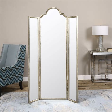 This handy, adaptable mirror will sit appropriately in a modern or widespread space. 75" FORGED IRON STANDING 3 PANEL FLOOR MIRROR SCREEN ROOM ...