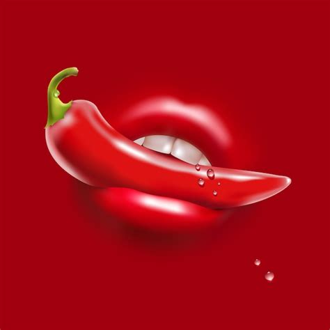 Premium Vector Red Hot Pepper In The Woman Sexy Mouth And Water Drops