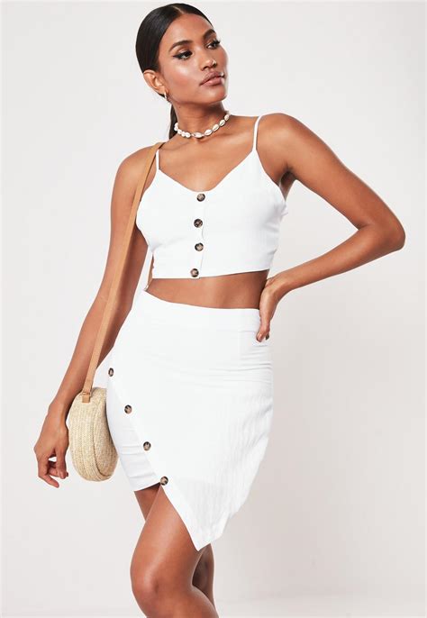 White Button Front Asymmetric Mini Skirt Missguided