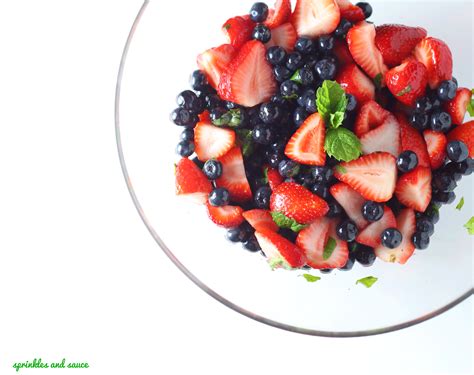 Strawberry And Blueberry Fruit Salad With Honey Mint And Brandy Syrup