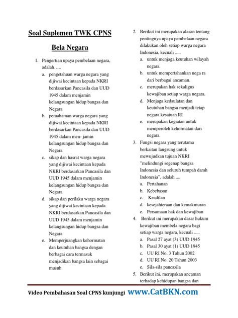 Contoh soal cpns cat 2019 pengelola barang milik negara. Soal Twk Tentang Bela Negara - Guru Paud