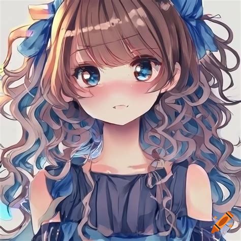 Cute Anime Girl With Brown Hair And Blue Themed Clothing On Craiyon