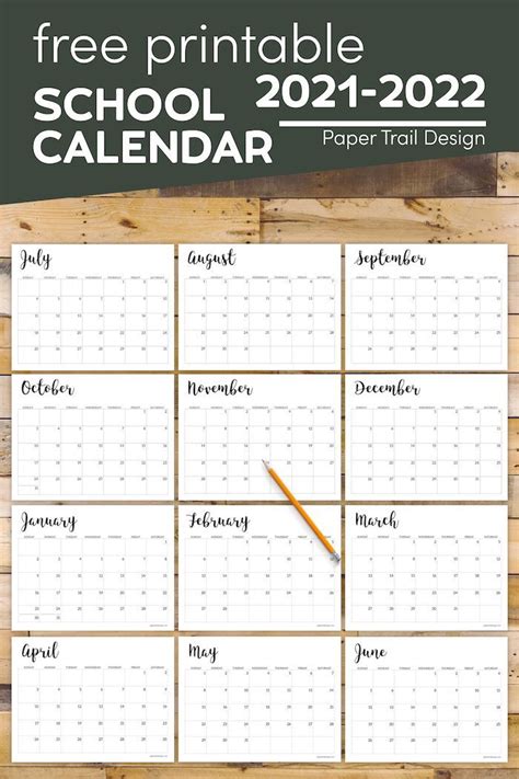 2021 2022 Printable School Calendar Paper Trail Design In 2021