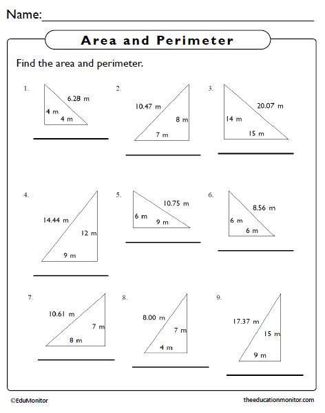 Triangle Area And Perimeter Worksheets