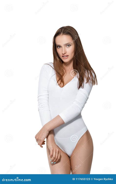 Beautiful Woman With Perfect Body In White Bodysuit Stock Image Image