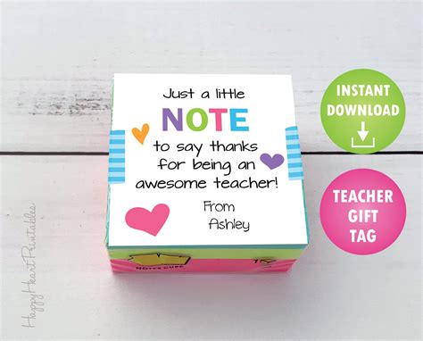 Teacher Appreciation T Tag Printable Sticky Note Tag Etsy