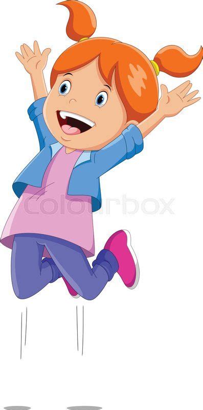 Stock Vector Of Vector Illustration Of Happy School Girl Cartoon Jumping Isolated On White