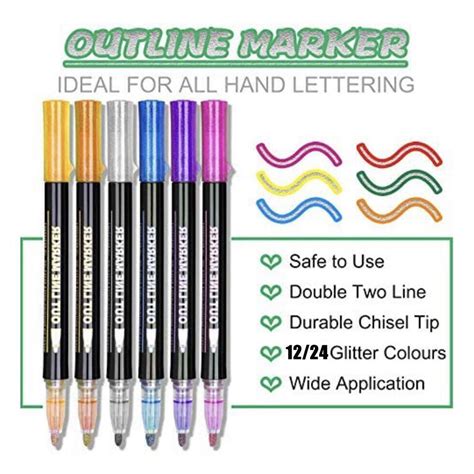 Double Line Outline Pens 12 Colors Self Outline Markers Glitter B6b7