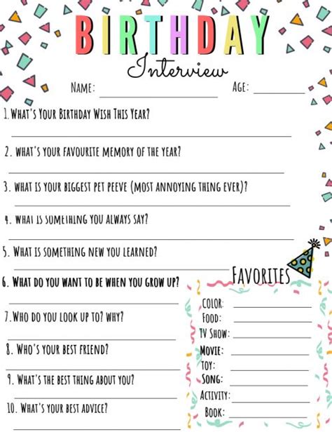 Annual Birthday Interview Questions Free Printable