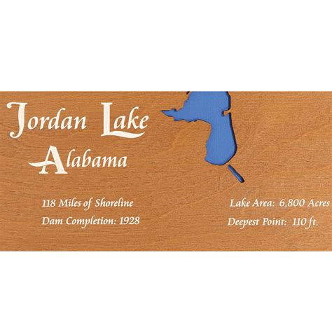 Jordan Lake Alabama Stained Wood And Dark Walnut Frame Lake Map Silho