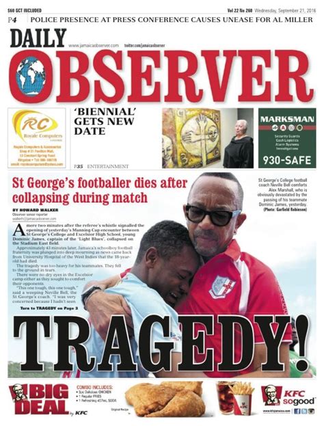 The Front Page Of Observer Magazine Showing An Image Of Two Men Hugging Each Other And Eating