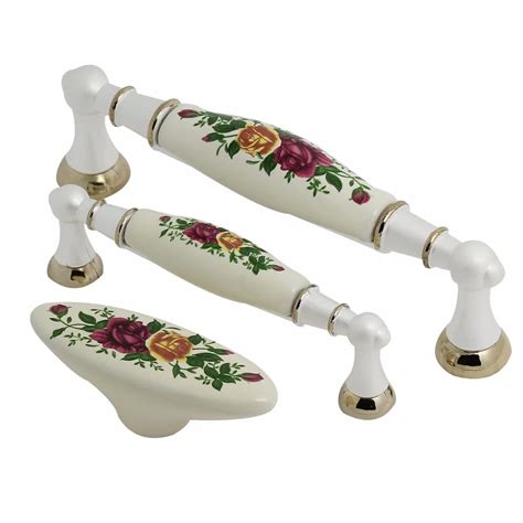 White Ceramic Knobs Drawer Handle Pulls Rose Flower Dresser Handle