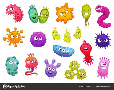 Bacteria Microbes Cute Germs Viruses Isolated Cartoon Vector Characters