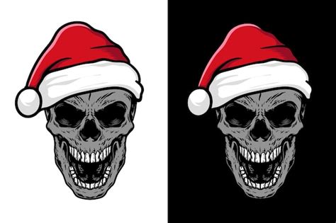 Premium Vector Skull With Santa Hat Illustration Set